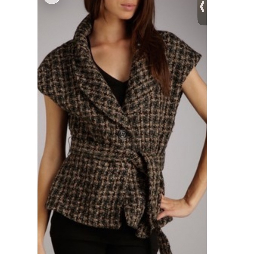 Millard Fillmore Women Medium Brown Herringbone Belted Tweed Jacket size M